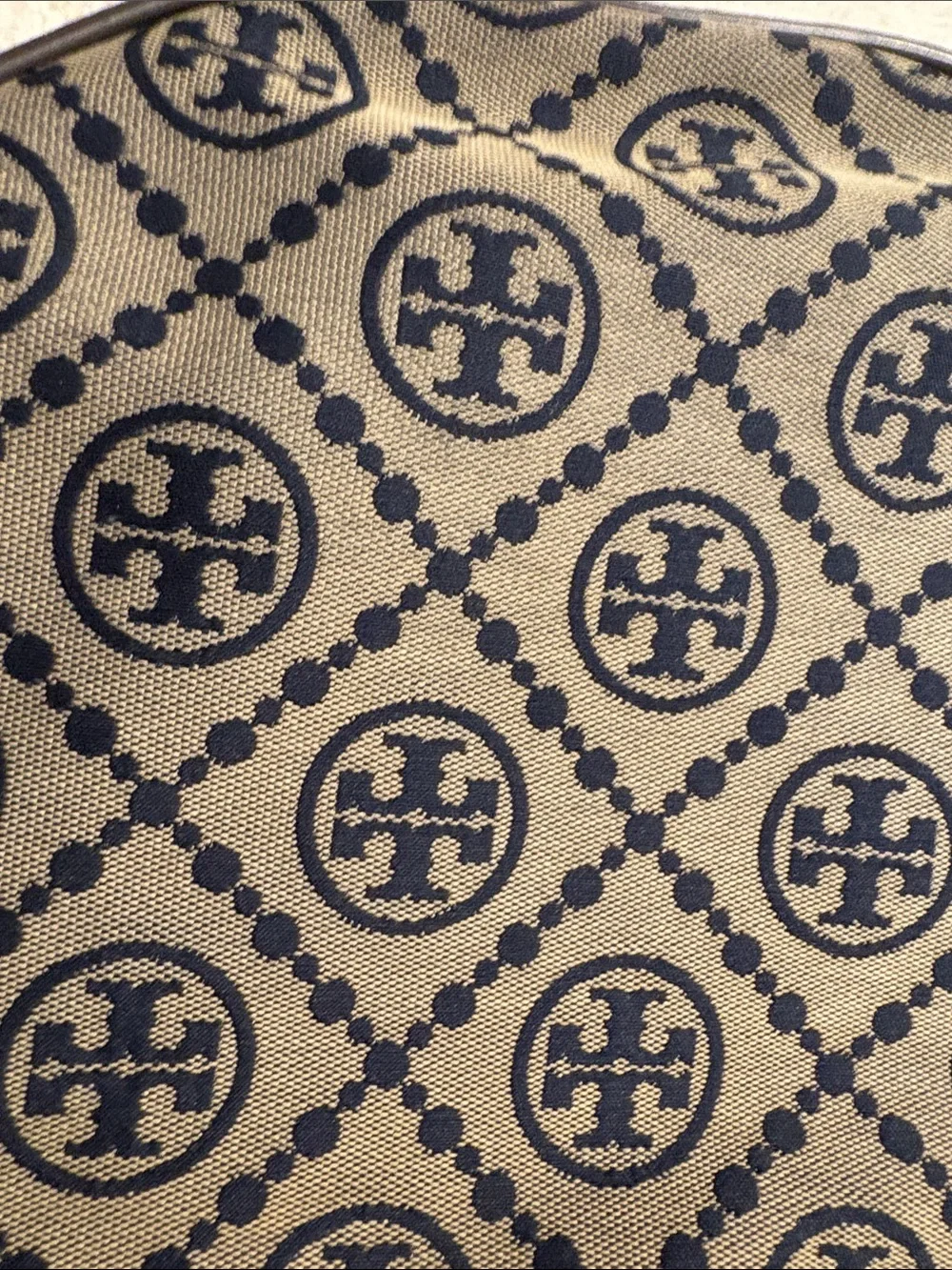 Tory Burch Beige and Black Logo Shoulder Hobo